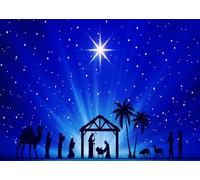 CORFOTO Tela 5.2x3m Belén con Palmeras Fondo Cielo Estrellado Establo Sagrada Familia Tres Reyes Magos Silueta Fondo Fotográfico para Navidad Religiosa Fiesta Accesorios de Foto