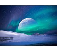 CORFOTO Tela 5.2x3m Fondo Aurora Ártica Paisaje Nevado Luna Gigante Auroras Boreales Escena Fondo Fotográfico para Fiesta Viaje Invierno Accesorios de Foto