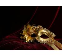 CORFOTO Tela 5.2x3m Fondo Máscara Veneziana Floral de Oro Terciopelo Rojo Fondo Fotográfico para Decoraciones de Fiesta de Tema Carnaval de Máscaras Utilería de Sesiones de Foto Elegantes