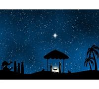 CORFOTO Tela 5.2x3m Silueta de Belén Fondo Noche Estrellada Establo de Belén Tres Reyes Magos Camello Silueta Fondo Fotográfico para Fiesta de Navidad Accesorios de Foto