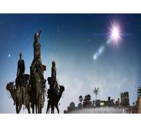 CORFOTO Tela 5.2x3m Tres Reyes Magos Belén Fondo Tres Reyes en Camellos Siguiendo Estrella de Belén Paisaje Ciudad Antigua Fondo Fotográfico para Navidad Religiosa Fiesta Accesorios de Foto