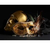 CORFOTO Tela 6x3m Fondo Máscara de Carnaval de Venecia Máscaras con Plumas de Oro Fondo Fotográfico para Decoraciones de Fiesta de Tema Carnaval Utilería de Sesiones de Foto Festivas