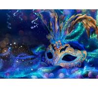 CORFOTO Tela 6x3m Fondo Máscara de Mardi Gras con Plumas Azul Verde Purpurina Fondo Fotográfico para Decoraciones de Fiesta de Tema Carnaval Utilería de Sesiones de Foto Festivas