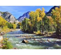 CORFOTO Tela 6x3m Fondo Río Montaña Colorado Álamos Otoñales Arroyo Rocoso Paisaje Natural Fondo Fotográfico para Fiesta Senderismo al Aire Libre Accesorios de Foto