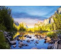 CORFOTO Tela 6x3m Valle Parque Nacional Yosemite Fondo Río Merced con El Capitan y Half Dome al Atardecer Fondo Fotográfico para Fiesta Temática Parque Nacional EE.UU. Accesorios de Foto