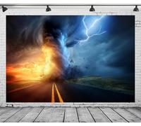 CORFOTO Tela Fondo Carretera Tornado Luz 4.6x2.5m Campos Cielo Oscuro Tormenta Huracán Trueno Terror Catástrofe Clima Decor Fiesta Cabina Sesión Halloween