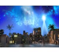 CORFOTO Telón de Fondo Escena de la Natividad 1.8x1.2m - Estrella de Navidad, Noche, Pesebre, Belén, Ciudad, Pueblo, Iglesia - Fotografía Religiosa y Decoración Navideña