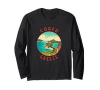 Corfú Grecia Retro Círculo Envejecido Manga Larga