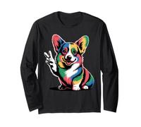 Corgi Art Tie Dye Peace Sign Hippie Cozy Corgis Lovers Manga Larga