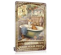 Corgi Bath Soap Wash Your Paws Letrero de lata divertido decoración de pared gótica para decoración del hogar para decoración de escritorio de cocina para mujeres oficina (color: color, tamaño: 30 x