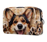 Corgi - Bolsa de cosméticos para mujer, diseño de perro y pata, bolsa organizadora grande con cremallera, multicolor, 18.5x7.5x13cm/7.3x3x5.1in, Neceser