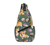 Corgi - Bolsa de pecho ajustable y acolchada con estampado de flores florales para viajes, trabajo y uso diario
