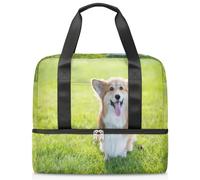 Corgi - Bolsa deportiva de lona para mujeres, hombres y niños, Kirls lindo perro Corgi, bolsas de fin de semana, bolsas de noche separadas para mojado, bolsa de mano de 21 L para viajes, gimnasio,
