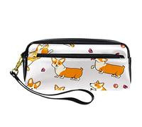 Corgi - Cartuchera Estuche para Lápices con Patrón de Perro, Bolsa de Piel Sintética con Cremallera para Niños y Niñas, Suministros Escolares y de Oficina