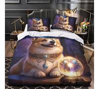 Corgi con gemas 3D Impresión Funda de edredón 3pz Microfibra resistente mascota mágica de fantasía Edredón funda 2 fundas antidesvanecimiento Adolescentes Adultos jóvenes Super king（260x220cm）