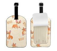 Corgi con huesos y palabras,Etiquetas de equipaje de cuero sintético con nombre, etiquetas de viaje duraderas, 2 unidades