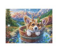 Corgi Cubo Campo de Flores Mascota Linda Fauna Silvestre Puzzle 500 Piezas Impossible Creativo Único Rompecabezas 3D Obra De Arte para Toda La Familia Juguete Educativo Decoración 500 PCS