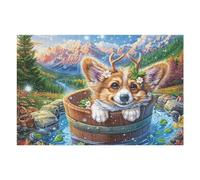 Corgi Cubo Campo de Flores Mascota Linda Fauna Silvestre Puzzles 1000 Piezas Estera Portátil Familiar Rompecabezas para Adultos Aliviar Estrés 3D Maquetas Construir DIY Moderno 1000 PCS