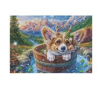 Corgi Cubo Campo de Flores Mascota Linda Fauna Silvestre Puzzles 300 Piezas Portátil 3D Rompecabezas Familiar para Toda La Familia Maquetas Educativas Construir Aliviar Estrés 300 PCS