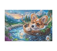 Corgi Cubo de Agua Campo de Flores Mascota Linda Fauna Silvestre Puzzle 1000 Piezas 3D Creativo Rompecabezas para Hombres Y Mujeres Decoración Hogar Moderno Construir Maquetas 1000 PCS