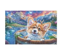 Corgi Cubo de Agua Campo de Flores Mascota Linda Fauna Silvestre Puzzle 1000 Piezas Educativo 3D Juego De Rompecabezas para Familia Entretenimiento Creativo Construir Maquetas 1000 PCS