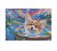 Corgi Cubo de Agua Campo de Flores Mascota Linda Fauna Silvestre Puzzle 300 Piezas Educativo 3D Familiar Rompecabezas para Familia Desafío Intelectual DIY Creativo Decoración Hogar 300 PCS