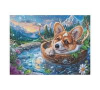 Corgi Cubo de Agua Campo de Flores Mascota Linda Fauna Silvestre Puzzle 500 Piezas Educativo Familiar Rompecabezas 3D para Toda La Familia Aliviar Estrés Decoración Hogar Portátil 500 PCS
