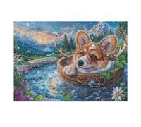 Corgi Cubo de Agua Campo de Flores Mascota Linda Fauna Silvestre Puzzles 300 Piezas 3D Maquetas Educativas Desafío Intelectual para Familia DIY Creativo Construir Juguete Educativo 300 PCS