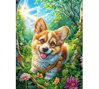 Corgi Dans le Jardin Fleuri Rompecabezas 1000 Piezas Cartón Grueso para Mayores Mitos Cuento de Hadas Noches Juegos Familiares Estimulación Mental Regalo San Valentín 1000 PCS