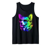 Corgi DJ Auriculares Retro Music Dog Lover Camiseta sin Mangas