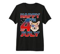 Corgi Dog American Flag Glasses Happy 4th of July Camiseta Premium