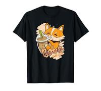Corgi Dog Bebiendo té Boba japonés Kawaii Lindo Divertido Camiseta