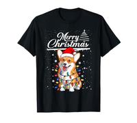 Corgi Dog Christmas Lights Santa Hat Merry Xmas Corgi Lover Camiseta