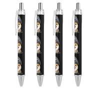 Corgi Dog in Military Russian Flag Hat Funny Ballpoint Pen Printed Retractable Black Round Barrel Fine Point Pens 0.5mm 4 PCS COMO PIC 3