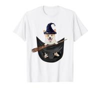 Corgi Dog In The Pocket Witch Hat Halloween Camiseta gráfica económica, Hombre, Blanco, S