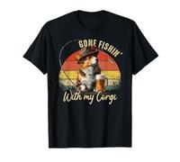 Corgi Dog Retro Vintage Día del Padre Divertido Pescador Camiseta
