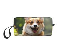 Corgi Dog Running on The Railroad - Bolsas de cosméticos para mujer, bolsa de maquillaje portátil, bolsa de almacenamiento de viaje, bolsa de recepción diaria, bolsa de aseo de gran capacidad, White,