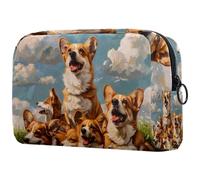 Corgi Dogs on Daisy Field - Bolsa de cosméticos para mujer, neceser de viaje, bolsa organizadora de maquillaje grande con cremallera, multicolor, 18.5x7.5x13cm/7.3x3x5.1in, Neceser
