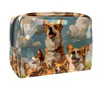 Corgi Dogs on Daisy Field - Bolsa de cosméticos para mujer, neceser de viaje, grande, de PVC, organizador con cremallera, multicolor, 18.5x7.5x13cm/7.3x3x5.1in, Neceser