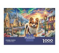 Corgi en Colorful Town Puzzle 1000 Piezas, Moderno DIY, Entretenimiento Creativo para Adultos Y Niños A Partir De 12 Años Mascota Urbana Rompecabezas En Familia-Pieza De Arte, Anti-estrés 52x38cm