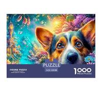 Corgi en Colorido Paisaje de Hadas Puzzle De 1000 Piezas Lindo Perro Mascota Juego De Puzzle Familiar para Todas Las Edades 52x38cm/1000pcs