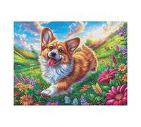 Corgi en el Campo de Flores Puzzle 500 Piezas Portátil Familiar Meadow Flora Rock Rompecabezas 3D para Familia Desafío Intelectual Maquetas Educativas Construir 500 PCS