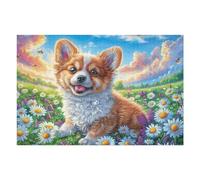 Corgi en el Campo de Flores Rompecabezas 1000 Piezas Cartón para Toda La Familia Tiempo Libre Entretenimiento Sin Pantalla 1000 PCS/75x50cm
