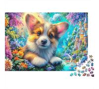 Corgi en Medio de un Vibrante Paisaje Floral de Cuento de Hadas Puzzle De 1000 Piezas Perro Lindo Vínculo Familiar, Adultos Y Niños 52x38cm/1000pcs