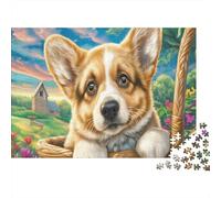 Corgi en Wicker Basket Countryside Rompecabezas 1000 Piezas Mascotas Puzzle - Regalo, Juego Familiar, Decoración del Hogar, para Adultos 52x38cm/1000pcs