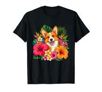 Corgi Floral Hawaiano Tropical Summer Vibes Camiseta