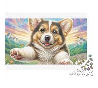 Corgi galés 100% cartón Reciclado Corgi en pleno Salto Rompecabezas de 1000 Piezas Juegos educativos clásicos únicos para Adultos Acertijos de ingenio 52x38cm/1000 Piezas