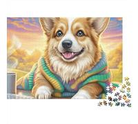Corgi galés 1000 Piezas Rompecabezas Colorido Actividades Familiares Corgi Bufanda y Taza Jigsaw Desafíos Difíciles para Regalo 52x38cm/1000pcs
