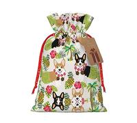 Corgi Hawaiian Tropical Summer Pineapple - Bolsa resistente con cordón, perfecta para regalos, viajes y uso diario con etiquetas de regalo de papel kraft