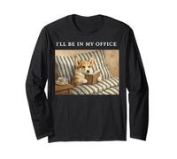 Corgi I'Ll Be In My Office Bookworm Nerd Reader Leer Vintage Manga Larga